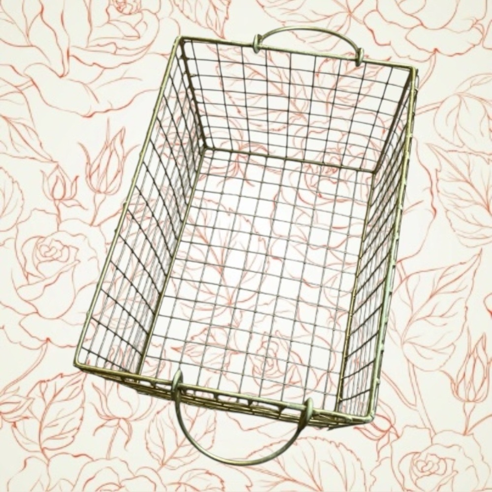 NO LABEL Gold-Colored Metal Storage Basket w/ Handles - 13.5” x 9.5” x 8.5”